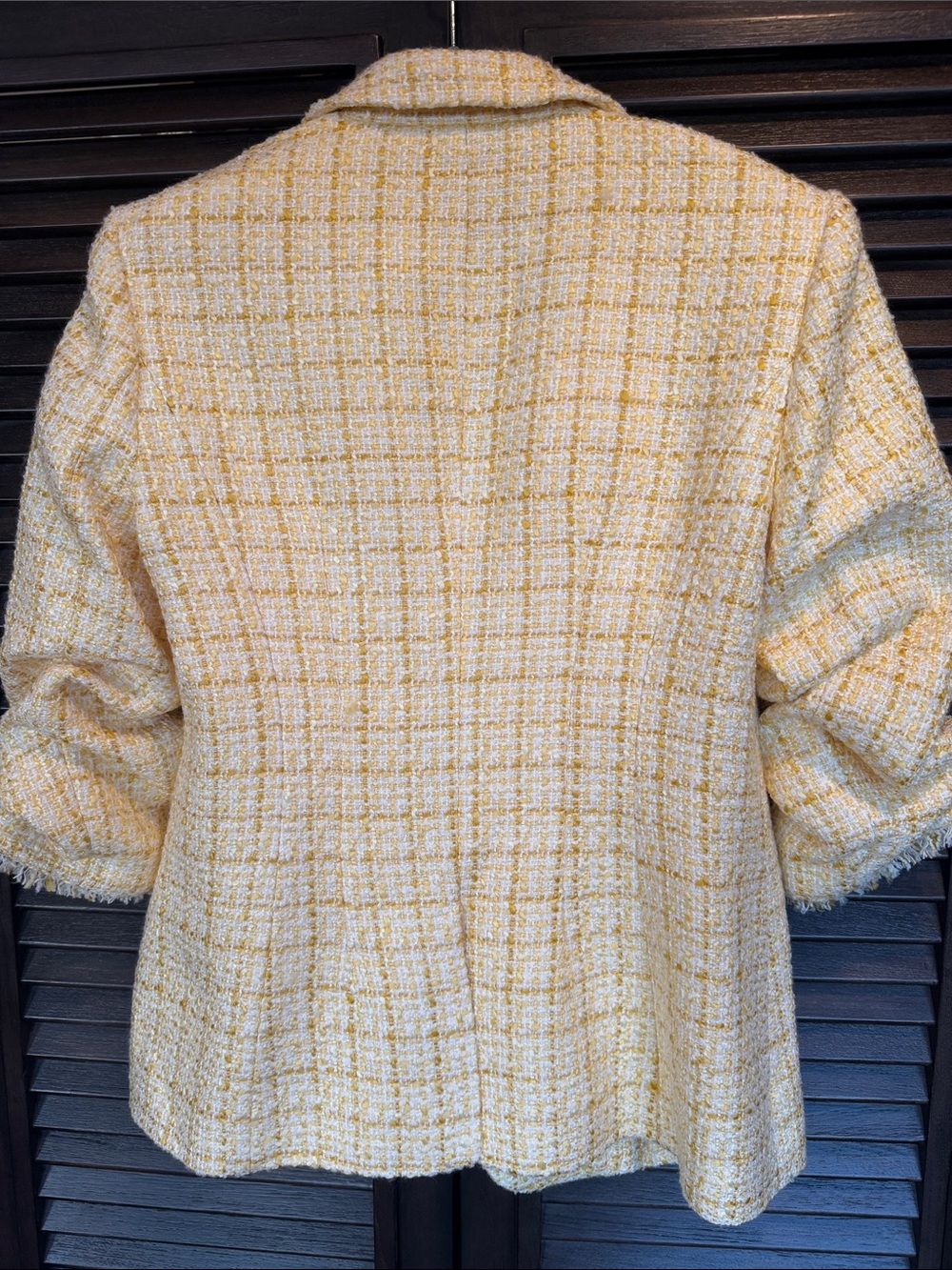 Cinq a Sept Yellow Tweed Bouclé Blazer with Floral Detail - Picture 3 of 5